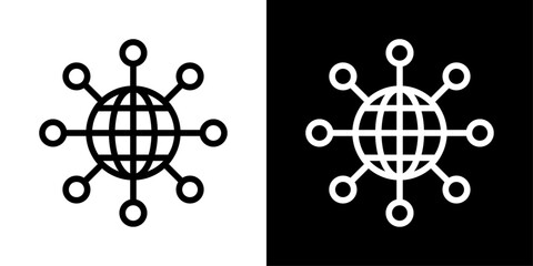 Network icon representing connected nodes, data communication, digital infrastructure, system integration, and global connectivity.