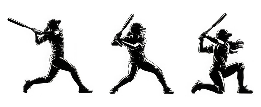 female softball batter, silhouette vector design. 

