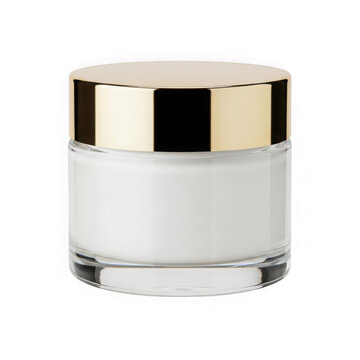Elegant cream jar with golden lid isolated on transparent background