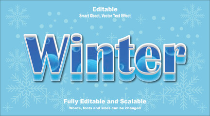 Winter text effect frosty ice typography with cold snow texture.