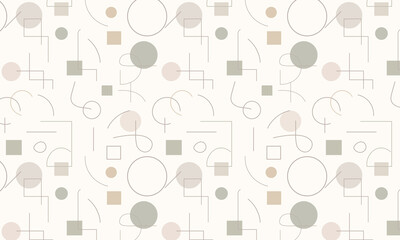 Obraz premium Seamless modern minimal geometric pattern with thin lines and simple shapes. Clean abstract flat design in soft neutral colors, ideal for contemporary surface design, textiles, and wallpapers.