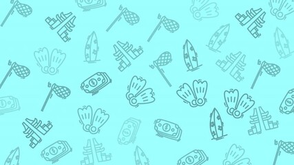 Light blue background with diving icons suitable for promoting water sports, scuba diving, snorkeling, or aquatic adventures in marketing materials.