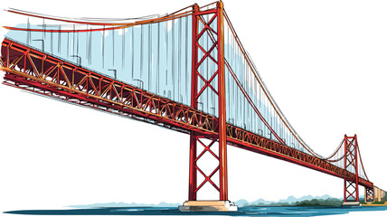 Obraz premium Colorful Cartoon Vector of Famous Ponte 25 de Abril Bridge in Isometric View