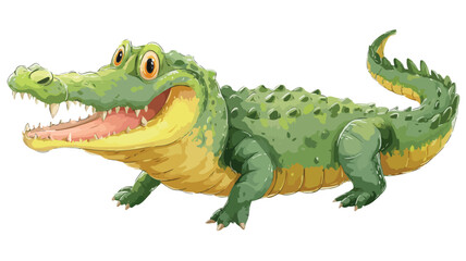 Obraz premium Adorable Cartoon Crocodile Illustration with Outline on White Background