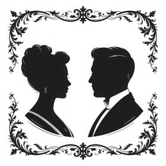 Vector silhouette cameo man and woman  
