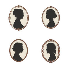 Vector silhouette set of cameo man and woman on white background 

