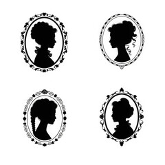 Vector silhouette set of cameo man and woman on white background 
