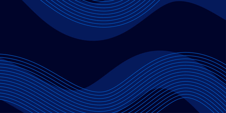 Abstract dark blue background with elegant blue wave lines and fluid geometric shapes, featuring a modern futuristic aesthetic for corporate banners and digital posters. - Powered by Adobe