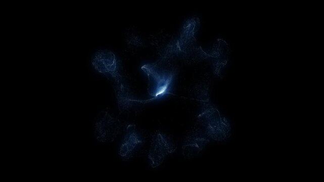 Pulsating blue and purple plasma sphere expands in fiery energy shockwave loop. Abstract particle explosion with central light flare. Ideal for sci-fi, tech, power conceptsPulsating blue and purple pl