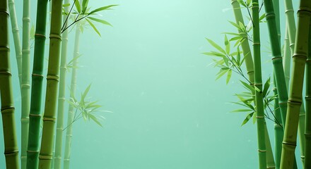 bamboo stalks and leaves on green background