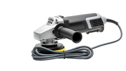 Electric Angle Grinder Tool with Black Handle and Power Cord on White Background