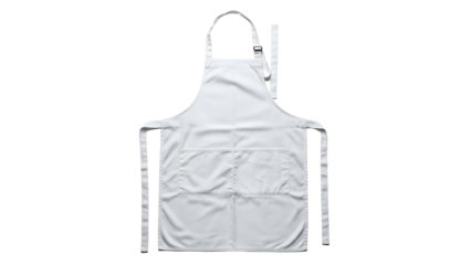 White Kitchen Apron with Pockets and Ties Over White Background
