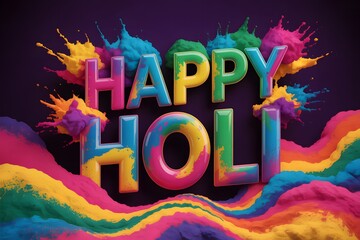 Abstract 3D Holi 2026 celebration background with colorful powder explosion and text