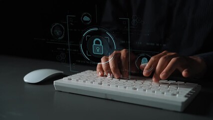 Cybersecurity system interface with biometric lock and data protection. Cybersecurity protects access, identity, cyber security prevents threats, and cyber security supports digital systems. Marrow - Powered by Adobe