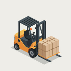 Isometric Detailed Forklift with Box Transporting Goods Logistics Illustration