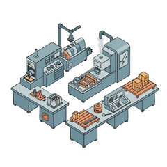 Obraz premium Isometric Pixel Art Detailed Factory Equipment Machinery Production Process Illustration