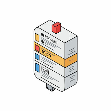 Isometric Task Management Board with In Progress To Do Done State