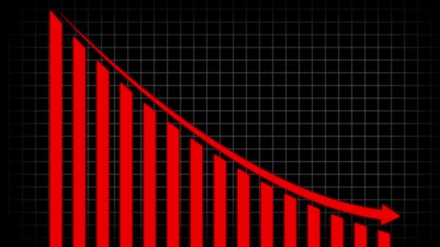 Red Bar Chart Illustrating Sharp Decline with Arrow. Trade for profit in the stock market. 