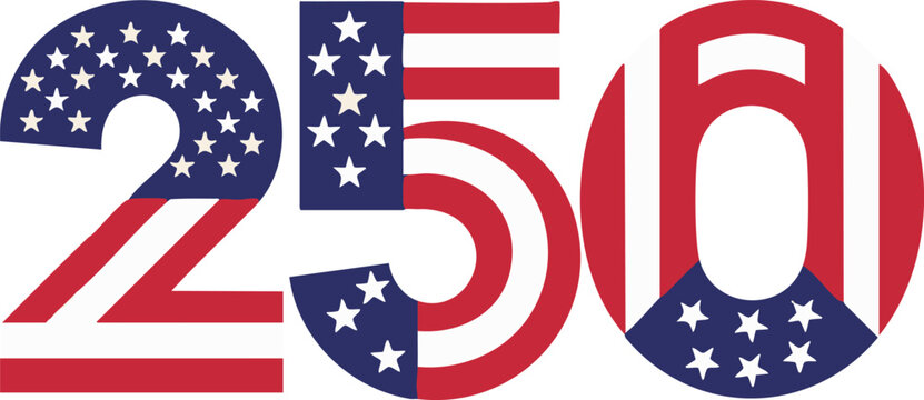 Commemorative American flag themed number two hundred fifty graphic design