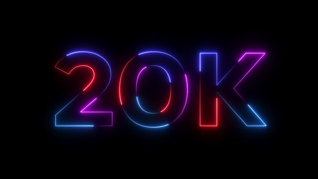 Neon 20k sign with blue pink and red lights on black background neon sign