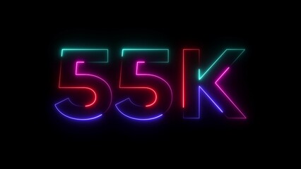 Neon numbers fifty five thousand in pink blue and green on black