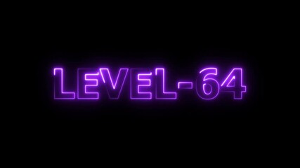 Glowing neon level-64 text with glitch effects animation. neon colorful letters spelling out level-64 appear on screen. level-64 game concept icon on a black background. 4k video - Powered by Adobe