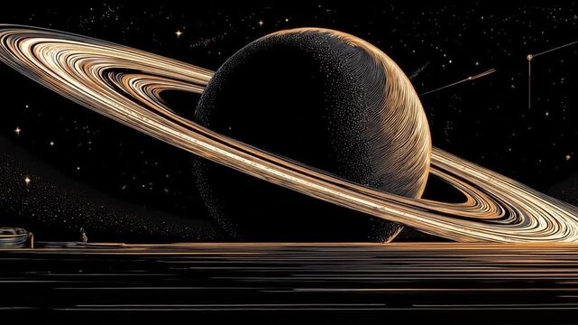 Cosmic view celestial planet with rings abstract space illustration