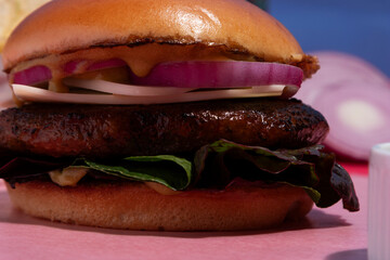 Mouth-Watering Gourmet Burger Stack ready for Commercial Advertising