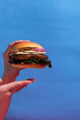 Indulgent Fast Food Moment on Colorful Background