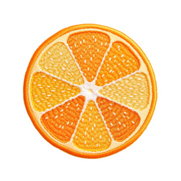 Vibrant Embroidered Patch of Sliced Orange in Bright Orange and White Colors