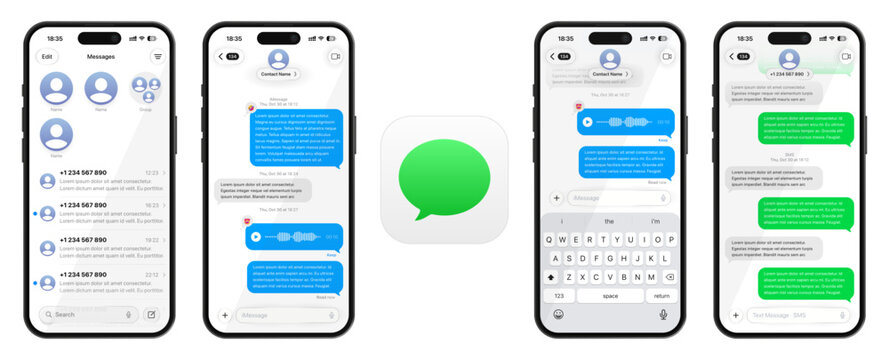 iMessage UI mockup screen 2026 update Dark and light mode with app icon logo liquird glass iOS 26 shown on iPhone 17 Pro transparent background
