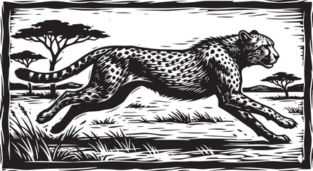 Striking cheetah form captured in a minimalist black and white silhouette © Sujon