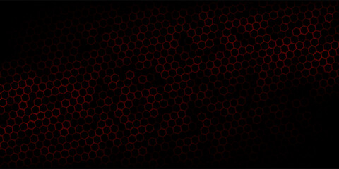 Red Carbon fiber hexagon texture. Metal mesh black steel background. Dark carbon fiber texture.