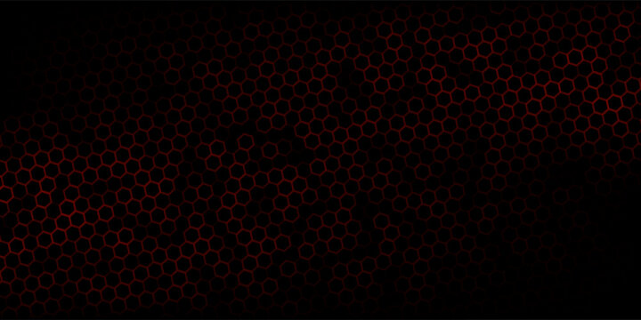 Red Carbon fiber hexagon texture. Metal mesh black steel background. Dark carbon fiber texture.
