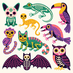 Naklejka premium Colorful Day of the Dead Animal Stickers