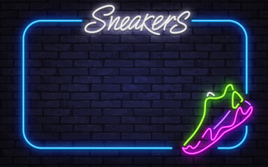 Glowing neon vector frame with running shoe illustration. Perfect for streetwear stores, product displays, and trendy retail layouts.