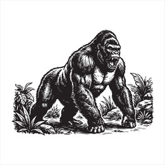 Fototapeta premium Striking gorilla form captured in a grayscale silhouette design powerful and majestic silhouette