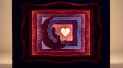 Cat Moon Heart Frame Artwork Illustration