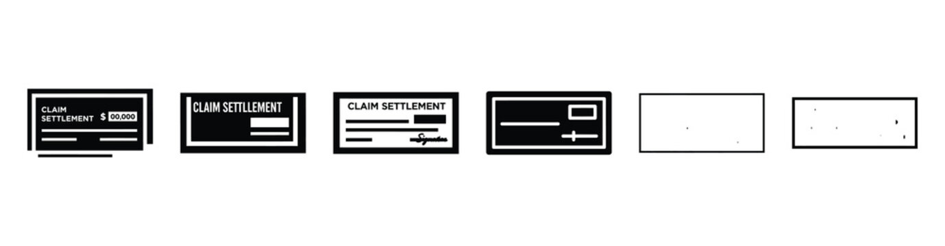 Set of claim settlement check vector icons isolated on white background. Vector illustration. Black flat design