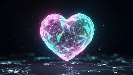 Digital network heart glowing in futuristic space