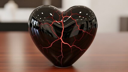 Cracked black heart with glowing red cracks