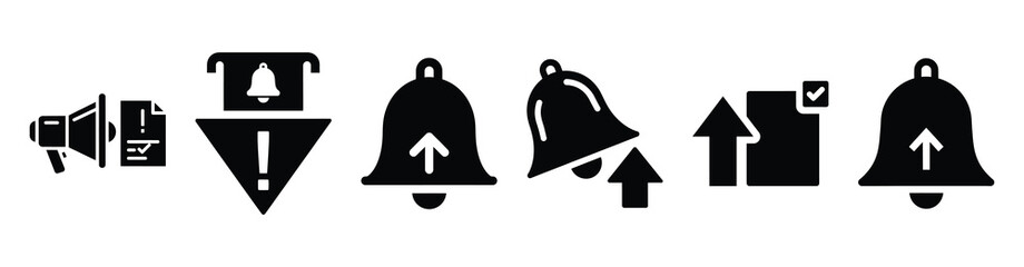 Set of regulatory update alert vector icons isolated on white background. Vector illustration. Black flat design