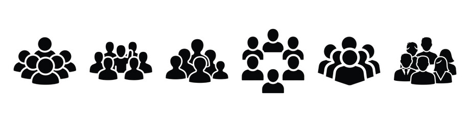 Set of stakeholder engagement group vector icons isolated on white background. Vector illustration. Black flat design