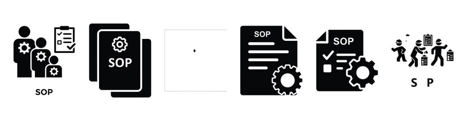 Set of standard operating procedure vector icons isolated on white background. Vector illustration. Black flat design