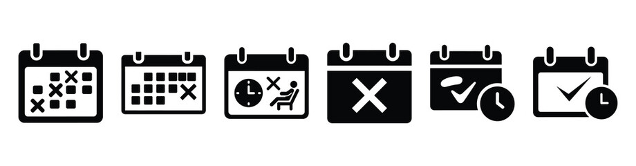 Set of time off calendar vector icons isolated on white background. Vector illustration. Black flat design