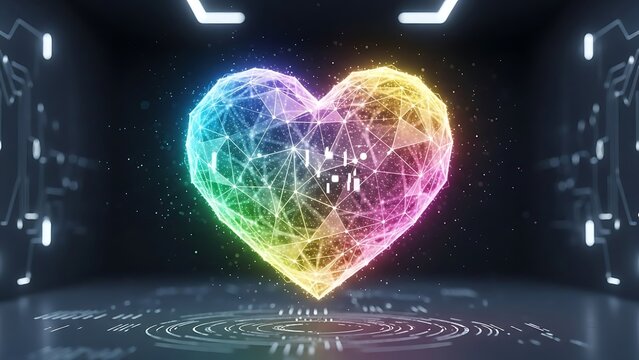 Abstract geometric neon heart digital technology - Powered by Adobe