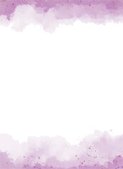 Fototapeta premium Purple and Pink Watercolor Border Background with Gold Speckles and White Center for Elegant Designs 