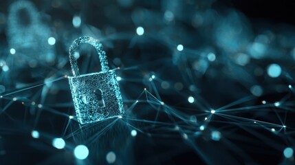 Online Safety Awareness Graphic Showing Secure Layout With Network Lines and Digital Lock Symbol Against a Dark Background