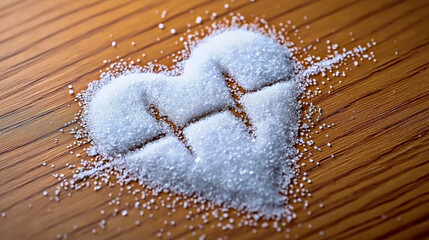 Himalayan salt crystal with ECG heartbeat pulse line on rustic wooden desk - health wellness concept