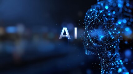 Digital Representation of Artificial Intelligence With a Network of Connections and Minimal Design Set Against a Dark Background